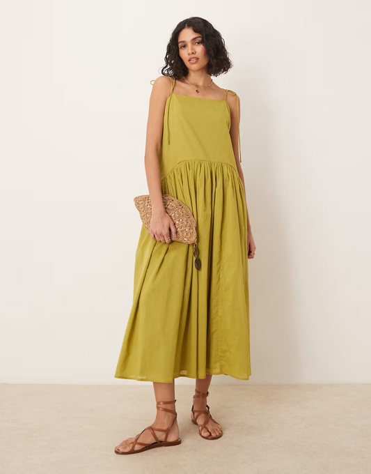 dropped waist maxi dress in yellow