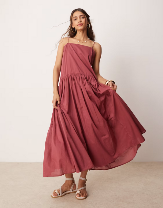 dropped waist midi dress in chocolate